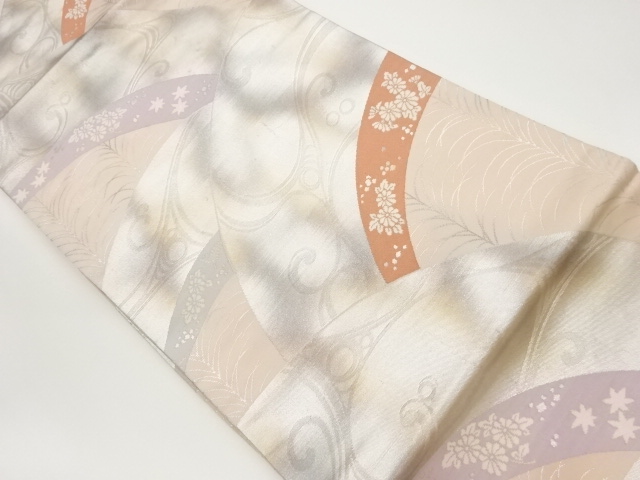 抽象流水に秋草模様織出し名古屋帯